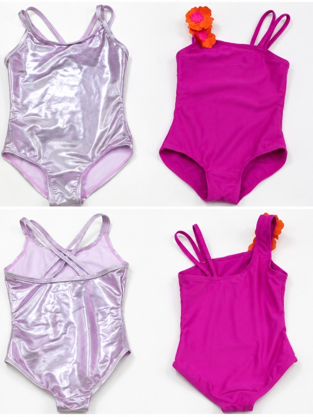 Girls' One-Piece Swimsuit - Metallic Lavender/Pink & Bright Fuchsia (2-Pack)